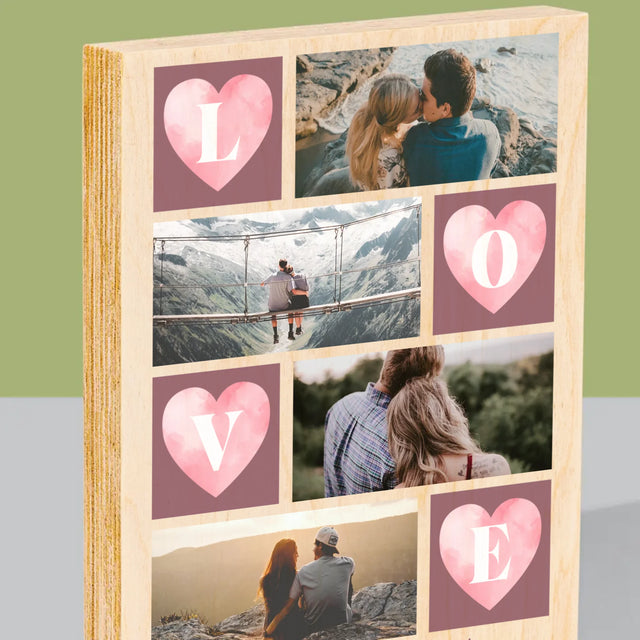 Fotocollage: Hartje Love - Afdruk Op Hout (Verticaal)