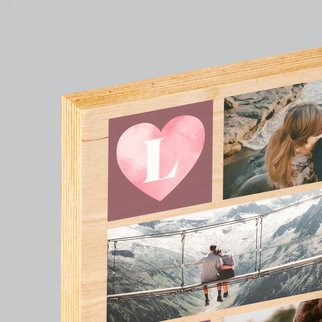 Fotocollage: Hartje Love - Afdruk Op Hout (Verticaal)