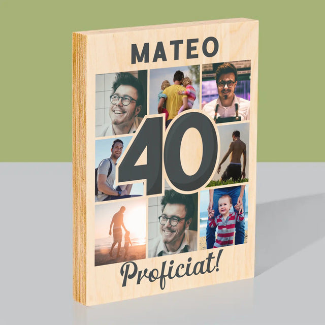 Fotocollage: 40 Jaar - Afdruk Op Hout (Verticaal)