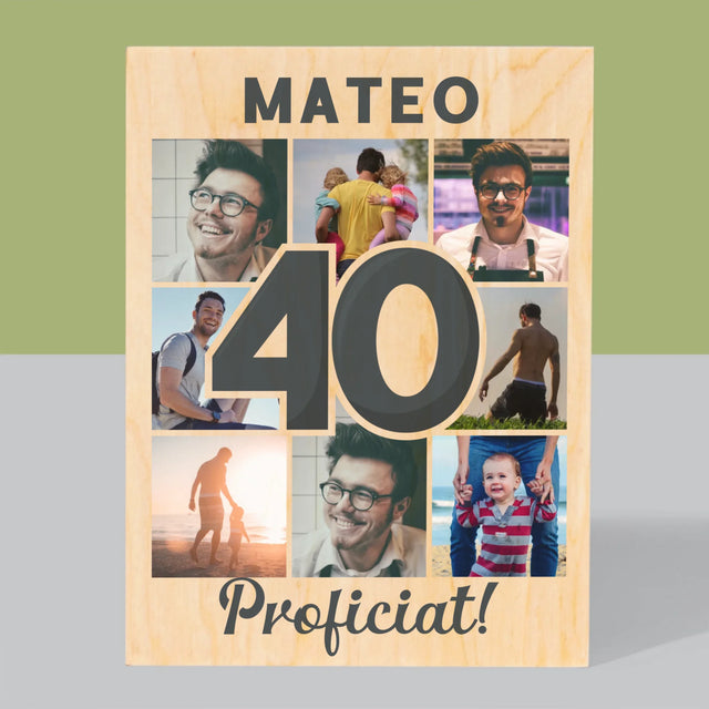 Fotocollage: 40 Jaar - Afdruk Op Hout (Verticaal)