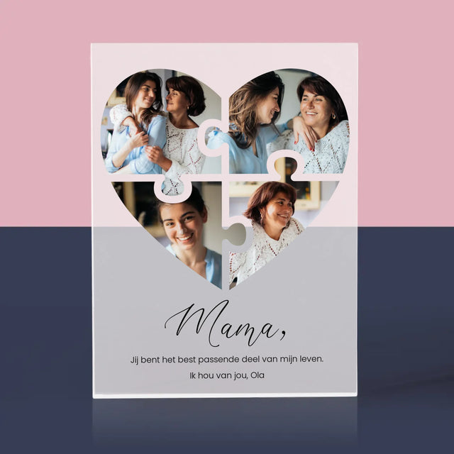 Fotocollage: Puzzel Hart, Voor Mama - Acryl Blok