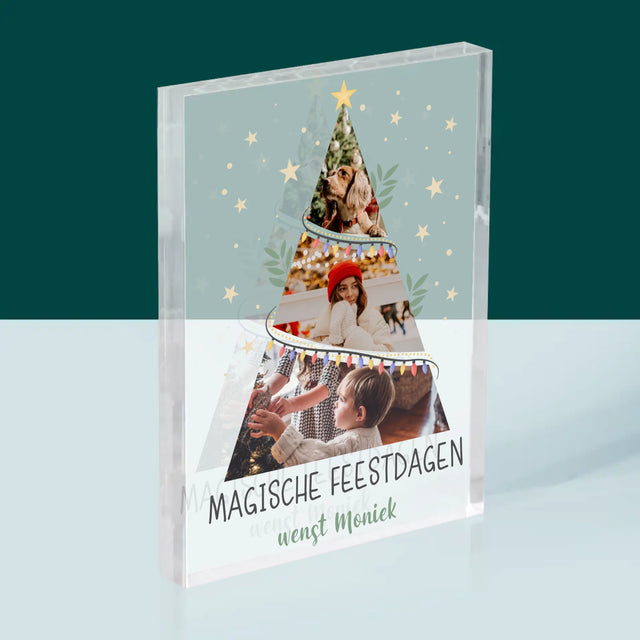 Fotocollage: Kerstboom, Magische Feestdagen - Acryl Blok