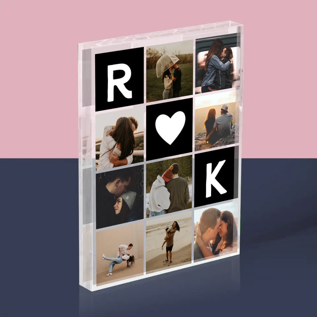 Fotocollage: Liefde Monogram Met Foto'S - Acryl Blok