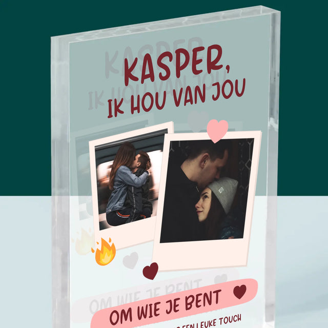 Fotocollage: Ik Hou Van Jou Om Wie Je Bent - Acryl Blok