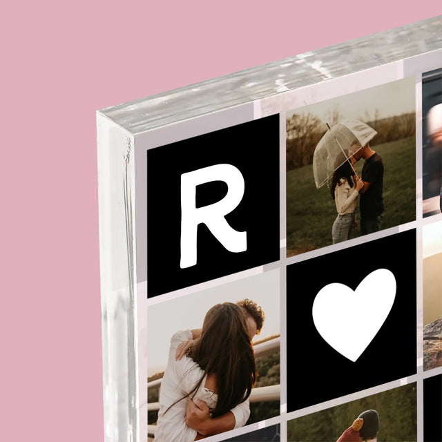 Fotocollage: Liefde Monogram Met Foto'S - Acryl Blok
