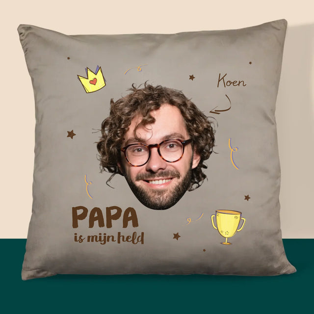 Foto En Handtekening: Papa Een Held - Kussen 