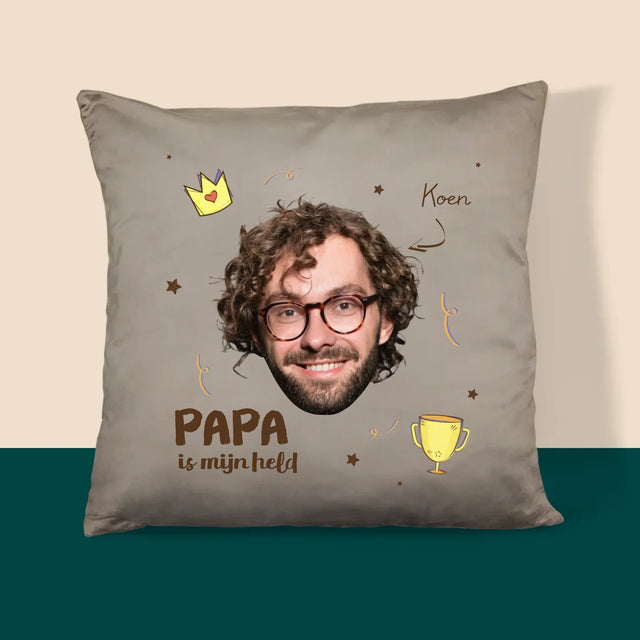 Foto En Handtekening: Papa Een Held - Kussen 