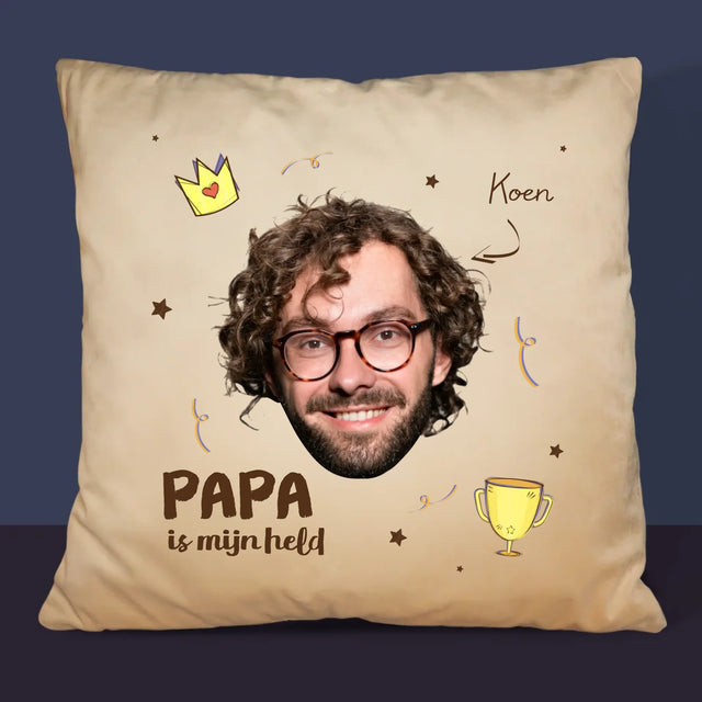 Foto En Handtekening: Papa Een Held - Kussen 
