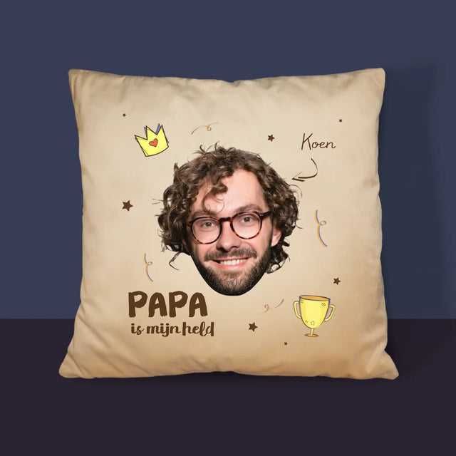 Foto En Handtekening: Papa Een Held - Kussen 