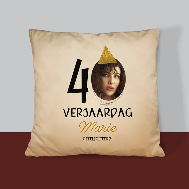 Foto En Handtekening: 40 Verjaardag Pet - Kussen 