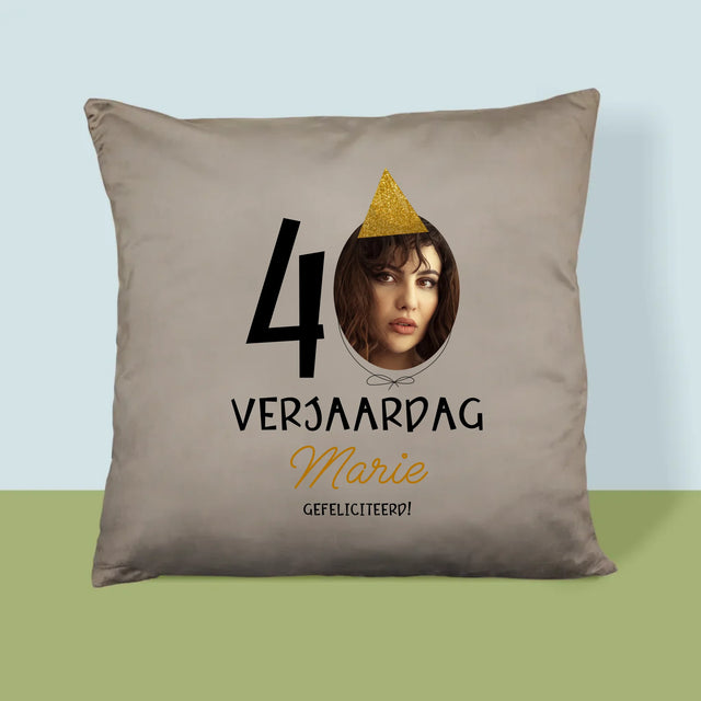 Foto En Handtekening: 40 Verjaardag Pet - Kussen 