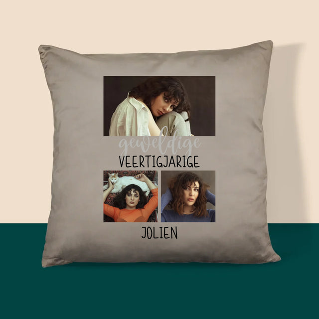 Fotocollage: Geweldige Veertigjarige, Vrouw - Kussen 