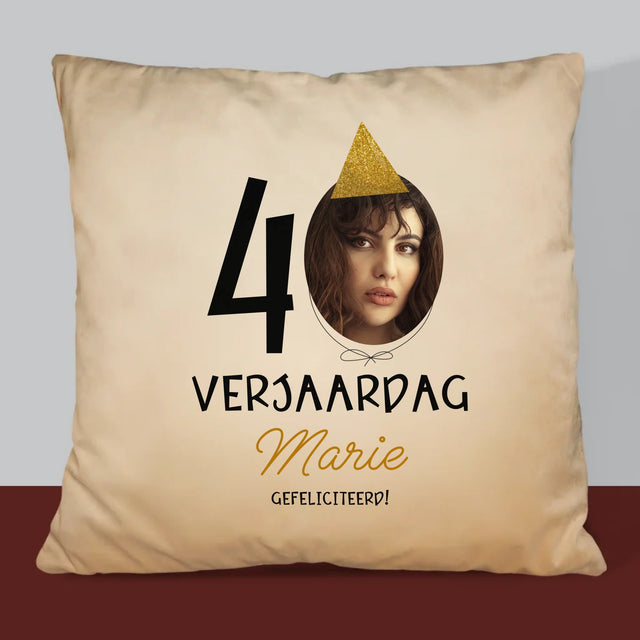 Foto En Handtekening: 40 Verjaardag Pet - Kussen 