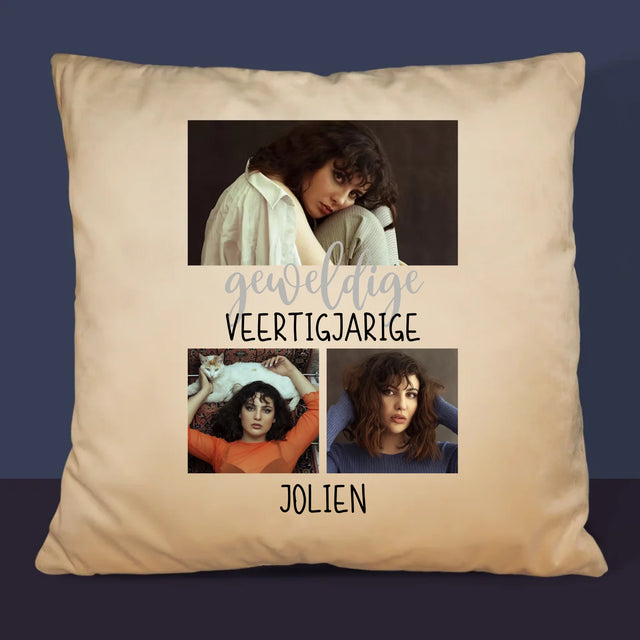 Fotocollage: Geweldige Veertigjarige, Vrouw - Kussen 