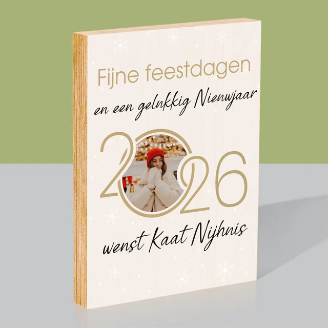 Fotocollage: Gelukkig Nieuwjaar - Afdruk Op Hout (Verticaal)