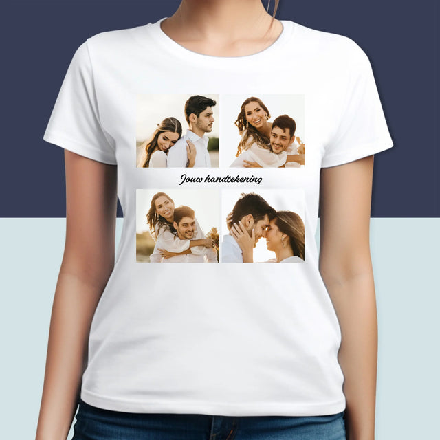 Fotocollage: 4 Foto'S En Handtekening - T-Shirt Voor Dames