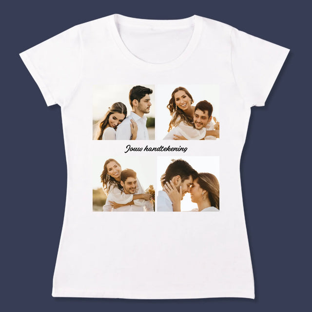 Fotocollage: 4 Foto'S En Handtekening - T-Shirt Voor Dames