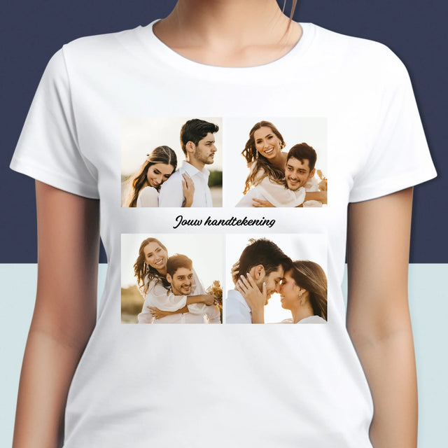 Fotocollage: 4 Foto'S En Handtekening - T-Shirt Voor Dames