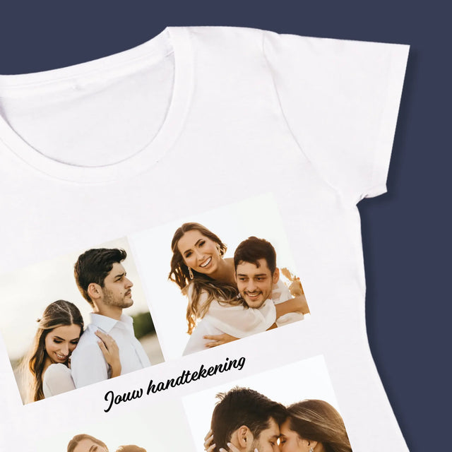 Fotocollage: 4 Foto'S En Handtekening - T-Shirt Voor Dames