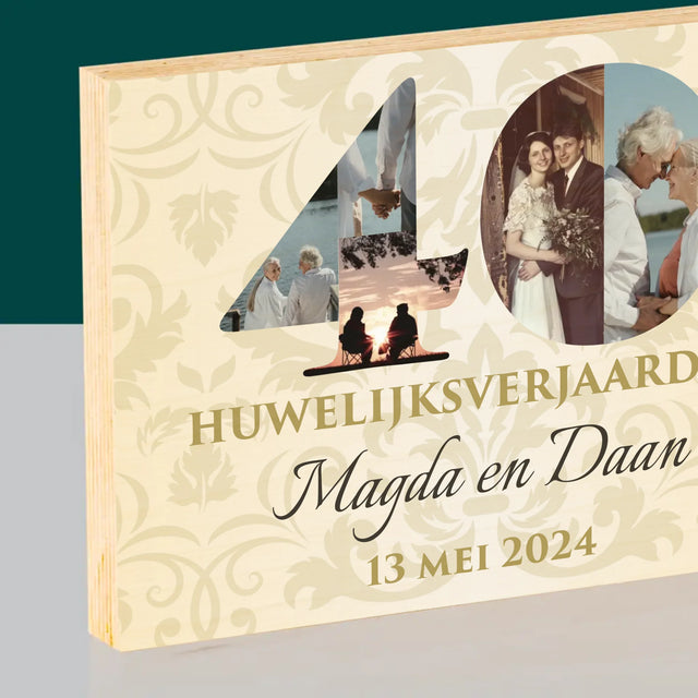 Woord Van Foto'S: 40Ste Huwelijksverjaardag - Afdruk Op Hout (Horizontaal)