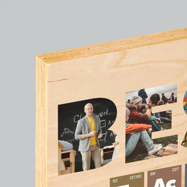 Woord Van Foto'S: Best Teacher Chemische Elementen - Afdruk Op Hout (Horizontaal)