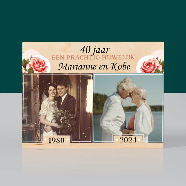 Fotocollage: Jaren Samen - Afdruk Op Hout (Horizontaal)