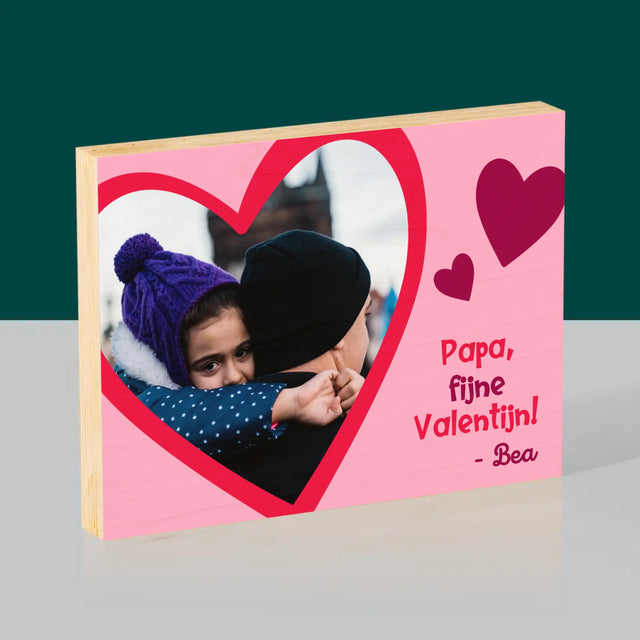 Foto En Handtekening: Valentijn Papa - Afdruk Op Hout (Horizontaal)