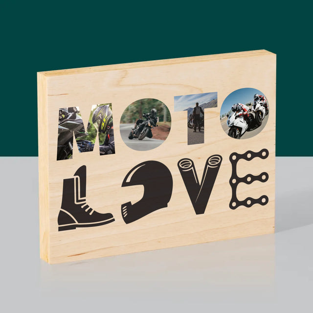 Woord Van Foto'S: Motolove - Afdruk Op Hout (Horizontaal)