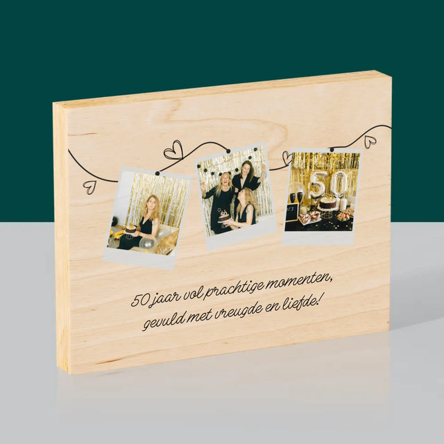 Fotocollage:  50 Jaar Vol Prachtige Momenten - Afdruk Op Hout (Horizontaal)
