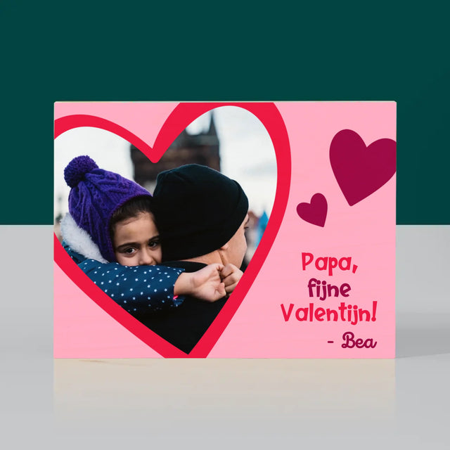 Foto En Handtekening: Valentijn Papa - Afdruk Op Hout (Horizontaal)