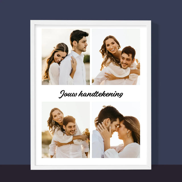 Fotocollage: 4 Foto'S En Handtekening - Afdruk Met Frame 30X40