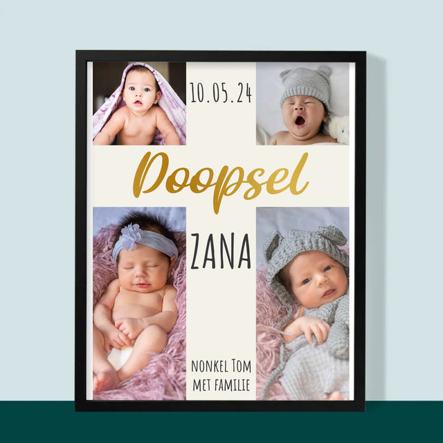 Fotocollage: Doopsel, Kruis - Afdruk Met Frame 30X40