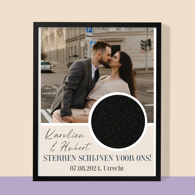 Starrenkaart: Sterren Schijnen Voor Ons - Afdruk Met Frame 30X40