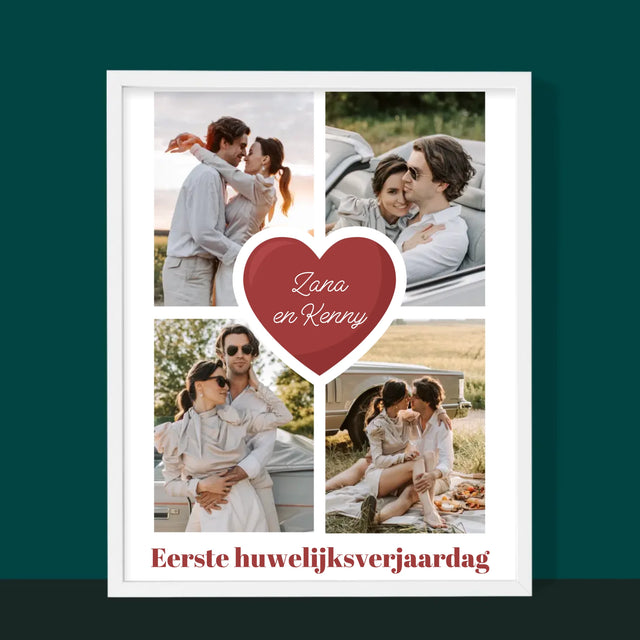 Fotocollage: 1 Jaar Samen - Afdruk Met Frame 30X40