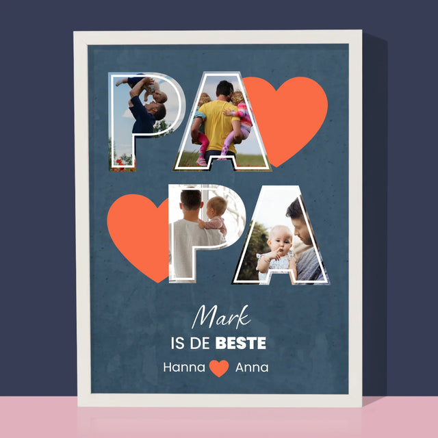 Fotocollage: Papa Is De Beste - Afdruk Met Frame 30X40