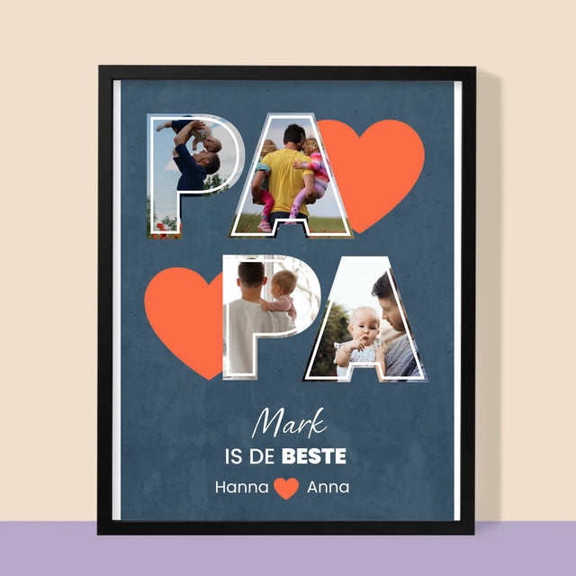 Fotocollage: Papa Is De Beste - Afdruk Met Frame 30X40
