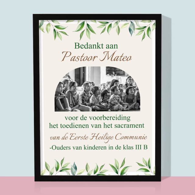 Foto En Handtekening: Bedankt Aan Passtoor, Communnie

 - Afdruk Met Frame 30X40