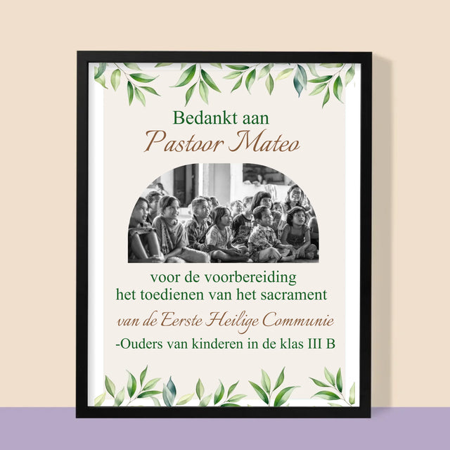 Foto En Handtekening: Bedankt Aan Passtoor, Communnie

 - Afdruk Met Frame 30X40