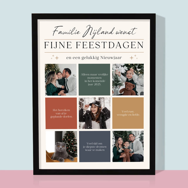 Fotocollage: Fijne Feestdagen, Wensen - Afdruk Met Frame 30X40