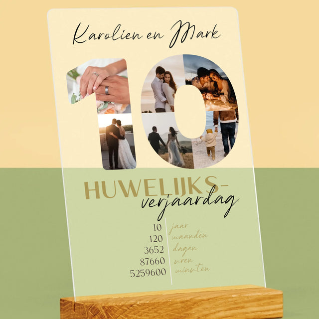 Woord Van Foto'S: 10De Huwelijksverjaardag - Afdruk Op Acrylglas (Verticaal)