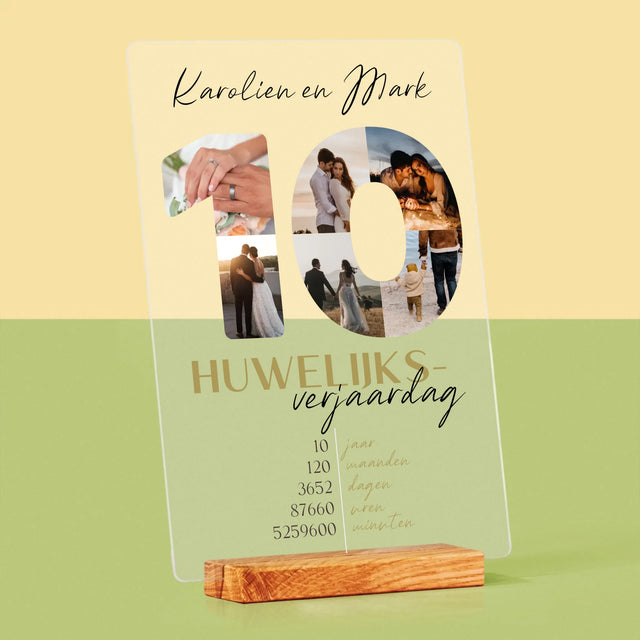 Woord Van Foto'S: 10De Huwelijksverjaardag - Afdruk Op Acrylglas (Verticaal)