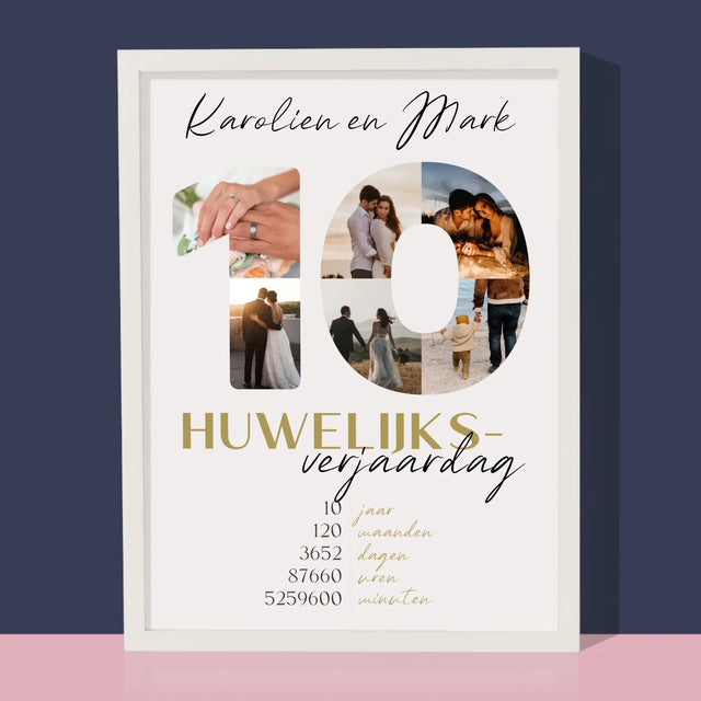 Woord Van Foto'S: 10De Huwelijksverjaardag - Afdruk Met Frame 30X40
