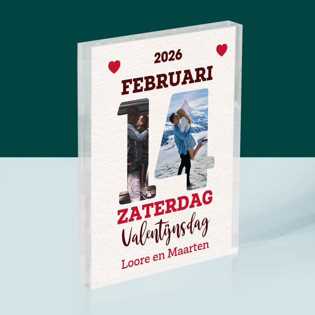 Woord Van Foto'S: Valentijnsdag Kalenderblad - Acryl Blok