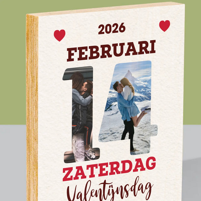 Woord Van Foto'S: Valentijnsdag Kalenderblad - Afdruk Op Hout (Verticaal)