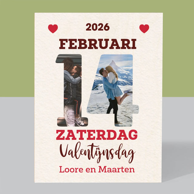Woord Van Foto'S: Valentijnsdag Kalenderblad - Afdruk Op Hout (Verticaal)