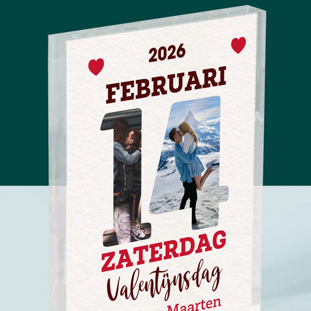 Woord Van Foto'S: Valentijnsdag Kalenderblad - Acryl Blok
