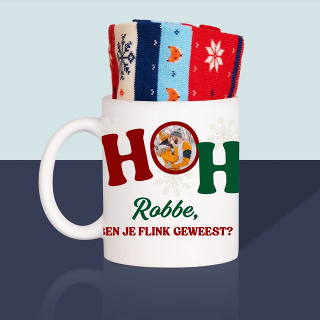 Fotocollage: Ho Ho Ho - Wintersokken In Een Mok