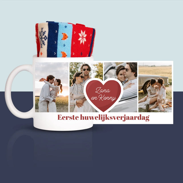 Fotocollage: 1 Jaar Samen - Wintersokken In Een Mok