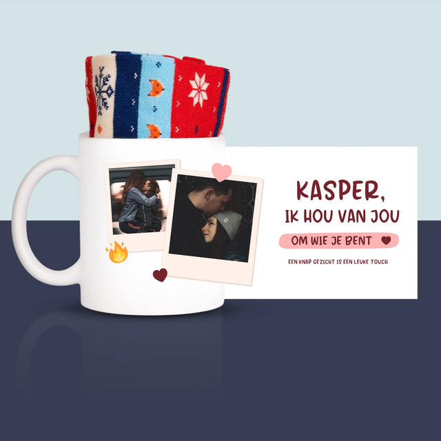 Fotocollage: Ik Hou Van Jou Om Wie Je Bent - Wintersokken In Een Mok