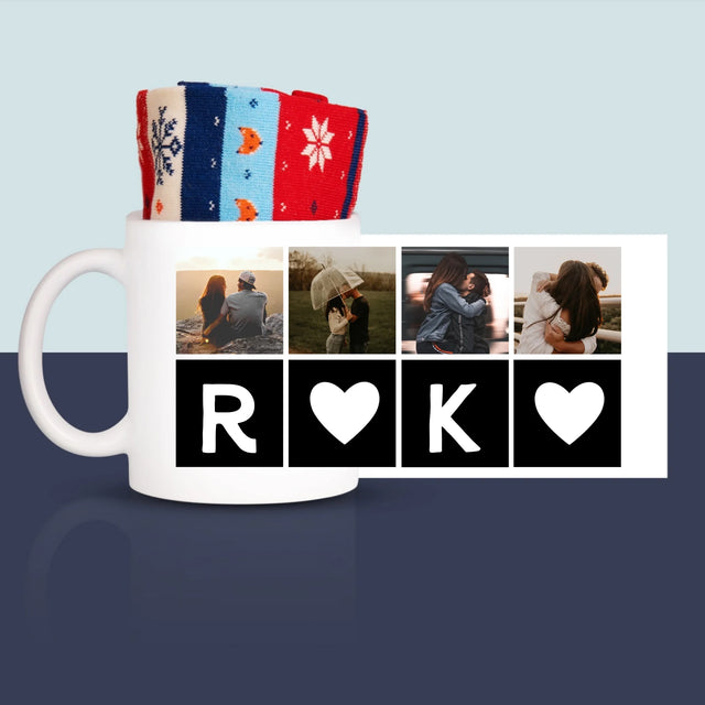 Fotocollage: Liefde Monogram Met Foto'S - Wintersokken In Een Mok